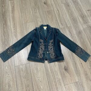 SEANDARA DENIM UNIQUE ZIP UP STRUCTURED JACKET BEADED SIZE MEDIUM